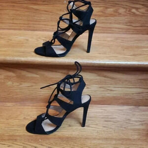 Candies 7.5 Strappy gladiator blk faux suede‎ heels